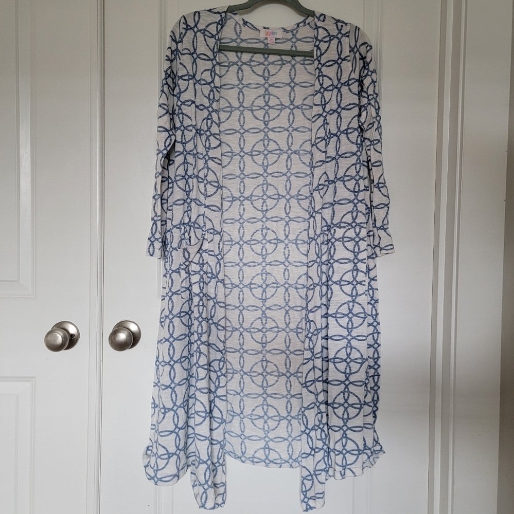 LuLaRoe Blue and Cream Knit Top